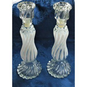 2 Vintage Avon Glass Swirl Opalescent Perfume Bottles Candlestick Holders Empty